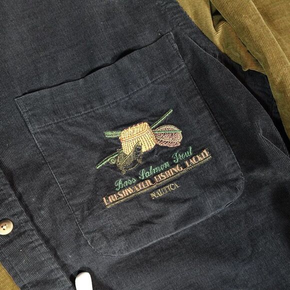 Vintage Nautica Corduroy Fisherman Button Shirt Mens M Oversized Two Tone - Picture 4 of 10